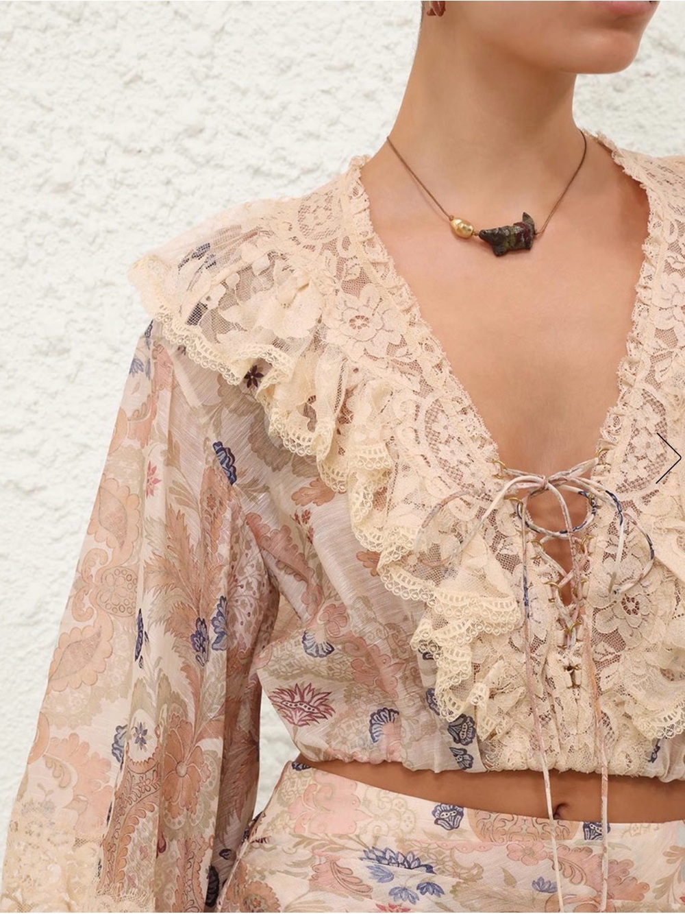 Zimmermann Rebellion Sheer Floral Lace-Trim cropped blouse sz 1 - Picture 4 of 8